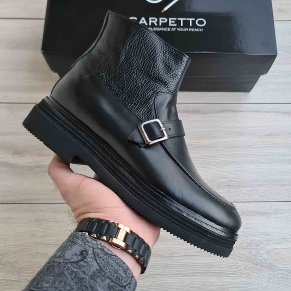 Black Leather High Sole Boots for Men